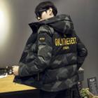 Camouflage Letter Embroidered Hooded Padded Jacket