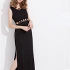 Sleeveless Cutout-waist Slit Dress Black - One Size