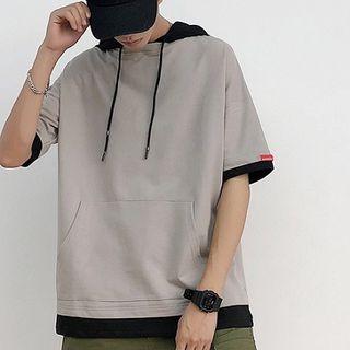 Mock Two-piece Hooded Short-sleeve Top