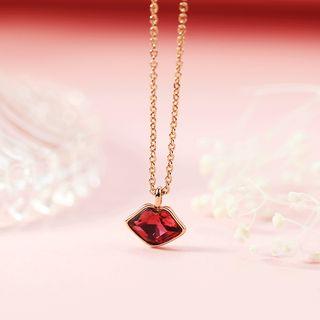 Faux Crystal Lips Pendant Necklace Gold & Red - One Size