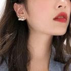 925 Sterling Silver Cz Faux Pearl Stud Earring 1 Pair - Gold & White - One Size
