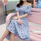 Puff-sleeve Polka Dot Chiffon Dress