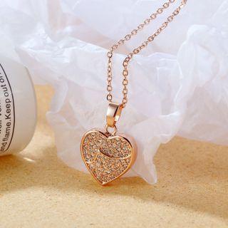 Heart Rhinestone Pendant Stainless Steel Necklace 021 - Gold - One Size