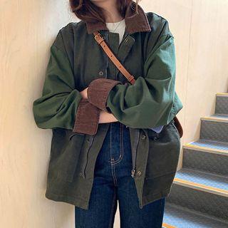 Corduroy Panel Button Jacket Green - One Size