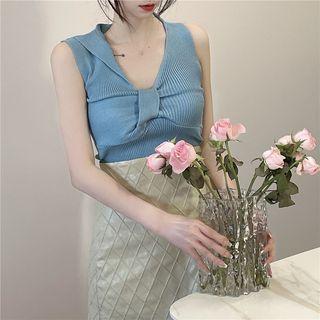 Ribbed Bow Sleeveless Knit Top