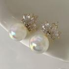 Crown Rhinestone Faux Pearl Earring 1 Pair - 14k Gold - One Size