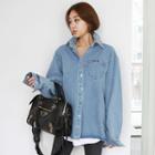 Tall Size Letter Embroidery Denim Shirt Blue - One Size