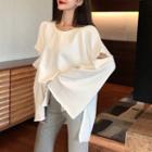 Plain Ripped Long Sleeve T-shirt / Wide Leg Pants