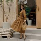 Banded-cuff Tie-waist Long Tiered Dress