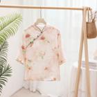Elbow-sleeve Floral Blouse / Wide Leg Pants