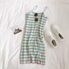 Striped Slim-fit Spaghetti Strap Knit Dress As Show In Figure - One Size