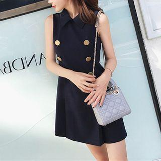 Sleeveless Collar Button-up Mini A-line Dress