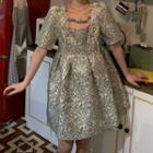 Short-sleeve Mini A-line Dress Gray Line - White - One Size