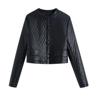 Quilted Faux Leather Button Jacket