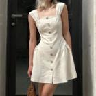 Plain Button-through Square Neck A-line Dress