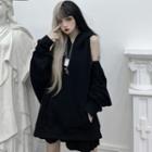 Long-sleeve Cold Shoulder Sweatshirt Black - One Size