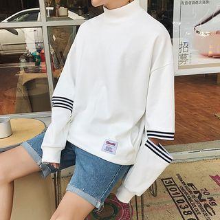 Mock Neck Slit Sleeve Pullover