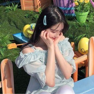 Off-shoulder Ruffled Chiffon Blouse As Shown In Figure - One Size