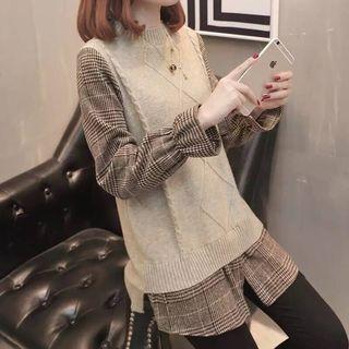 Plaid Mock Two Piece Sweater