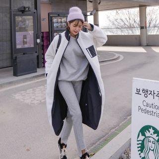 Pocket-detail Brushed-fleece Lined Long Jacket