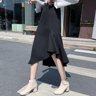 Plain Asymmetrical Fish Tail A-line Semi Skirt