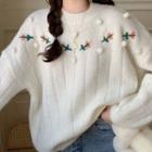Embroidered Pattern Knit Long-sleeve Sweater