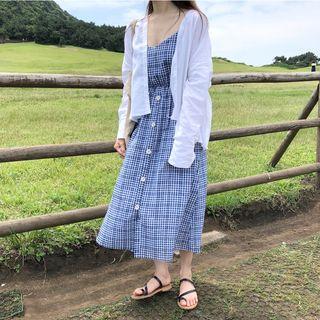 Plaid Spaghetti-strap Tie-back A-line Dress