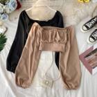 Square-neck Puff Long-sleeve Crop Blouse