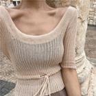 Elbow-sleeve Knit Top As Shown In Figure - One Size