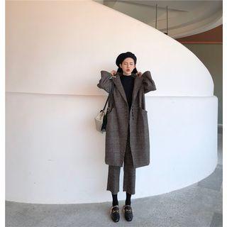 Plaid Single Breasted Coat / Vest / Crop Pants