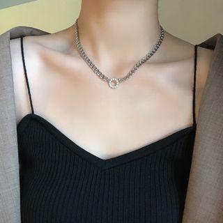 Hoop Rhinestone Choker 1pc - Silver - One Size