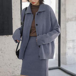 Set: Button Knit Jacket + Mini Knit Skirt