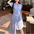 Short-sleeve Asymmetric A-line Shirt Dress