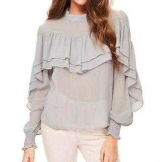 Ruffle Long-sleeve Chiffon Top