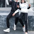 Couple Matching Mock Two-piece Hoodie / Lettering Sweatpants