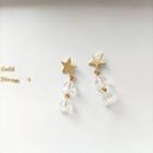 Star Drop Earring 1 Pair - Gold & Transparent - One Size