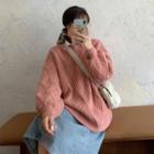 Round-neck Argyle Cable-knit Sweater Pink - One Size