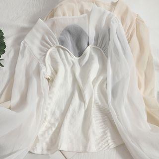 Long-sleeve Sheer Paneled Blouse