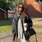 Fleece-lined Faux-leather Jacket Black - One Size