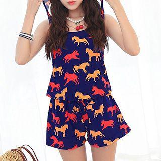 Set: Patterned Bikini + Hooded Playsuit