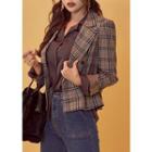 Double-breasted Slim-fit Plaid Blazer