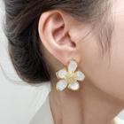 Rhinestone Flower Stud Earring 1 Pair - Gold Trim - Pink - One Size