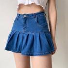 High-waist Ruffle Trim A-line Denim Short Skirt