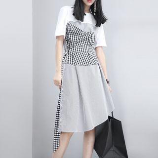 Patchwork Houndstooth-panel A-line Dress
