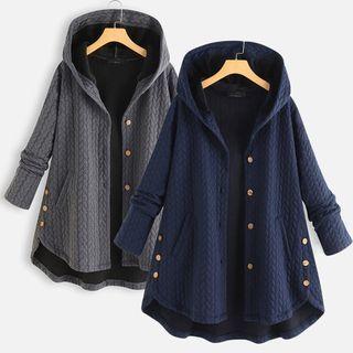 Plain Hooded Single-breasted Cotton Jacket