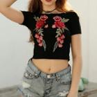 Short-sleeve Applique Cropped Top