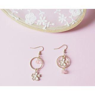Non-matching Alloy Sakura Faux Crystal Dangle Earring
