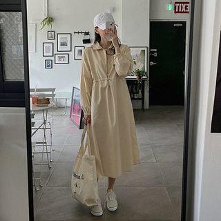 Drawstring-waist Flared Long Anorak Dress