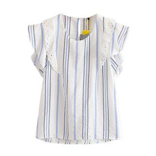 Eyelet Trim Striped Short-sleeve Blouse