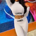 Set: Long-sleeve Lettering T-shirt + Skinny Pants